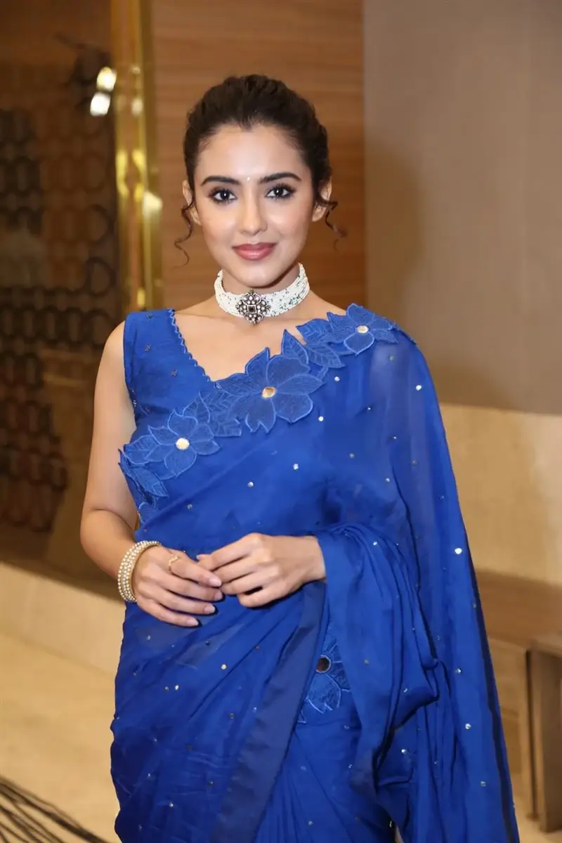 Actress Malvika Sharma in Blue Saree at Bhimaa Movie Event